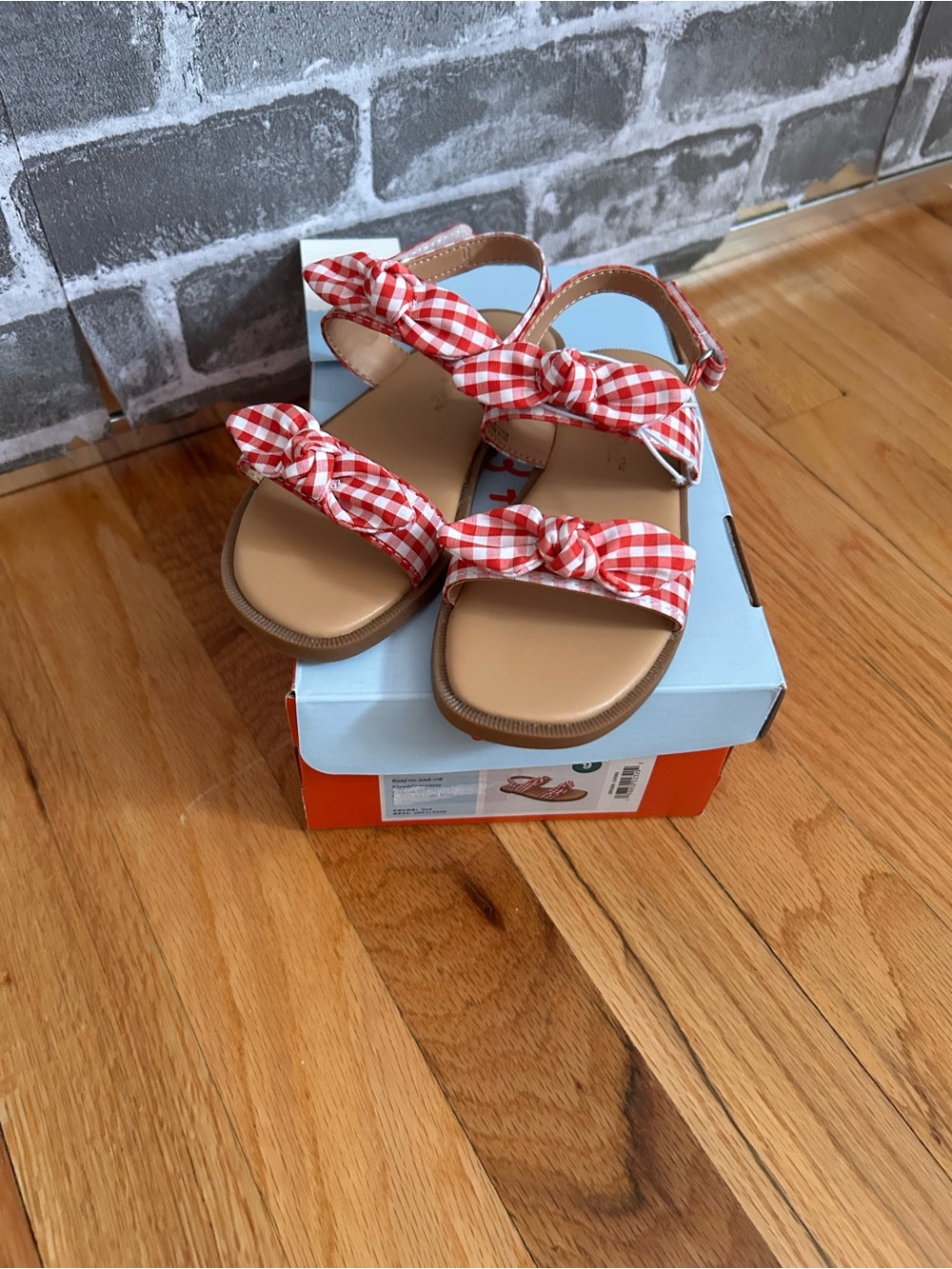 Cat & Jack Red Gingham Knot Strap Sandals - Picture 2 of 4